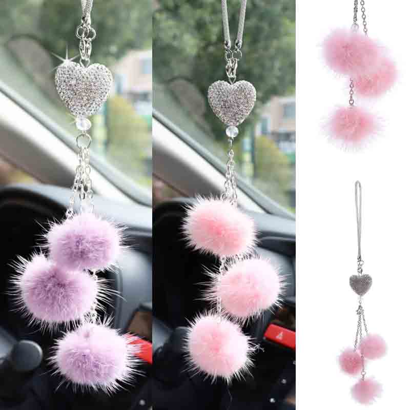 Auto Rearview Mirror Pendant, Fashion Diamond Car Accessorie, Bling Hairball Ornament, Cute Car Decor Birthday Gift