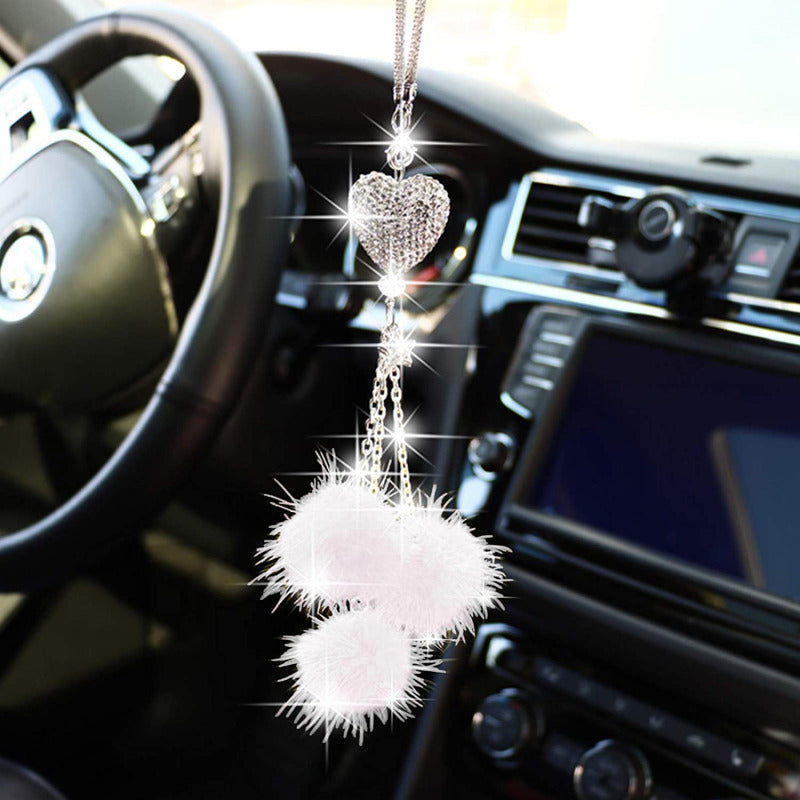 Auto Rearview Mirror Pendant Fashion Diamond Car Accessorie Bling Hairball Ornament Cute Car Decor  1
