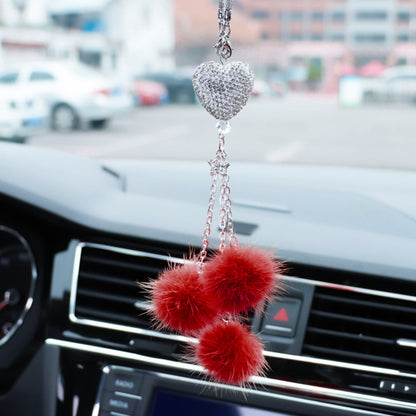Auto Rearview Mirror Pendant Fashion Diamond Car Accessorie Bling Hairball Ornament Cute Car Decor  2