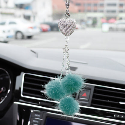 Auto Rearview Mirror Pendant Fashion Diamond Car Accessorie Bling Hairball Ornament Cute Car Decor  3