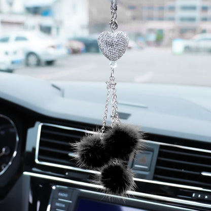 Auto Rearview Mirror Pendant Fashion Diamond Car Accessorie Bling Hairball Ornament Cute Car Decor  4