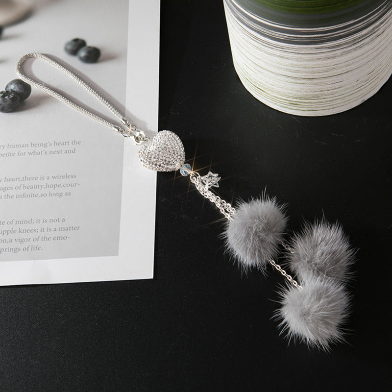 Auto Rearview Mirror Pendant Fashion Diamond Car Accessorie Bling Hairball Ornament Cute Car Decor  6
