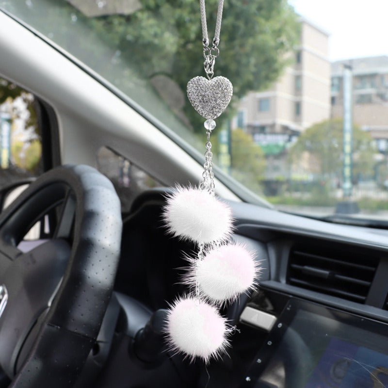 Auto Rearview Mirror Pendant Fashion Diamond Car Accessorie Bling Hairball Ornament Cute Car Decor  7