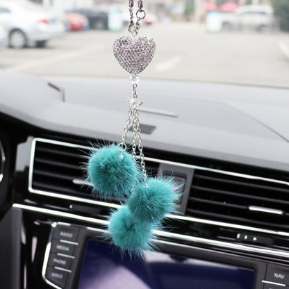 Auto Rearview Mirror Pendant Fashion Diamond Car Accessorie Bling Hairball Ornament Cute Car Decor  8