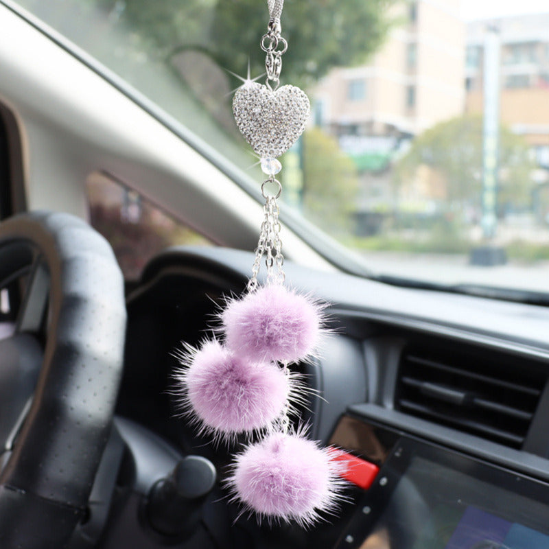 Auto Rearview Mirror Pendant Fashion Diamond Car Accessorie Bling Hairball Ornament Cute Car Decor  10