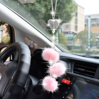 Auto Rearview Mirror Pendant Fashion Diamond Car Accessorie Bling Hairball Ornament Cute Car Decor  11