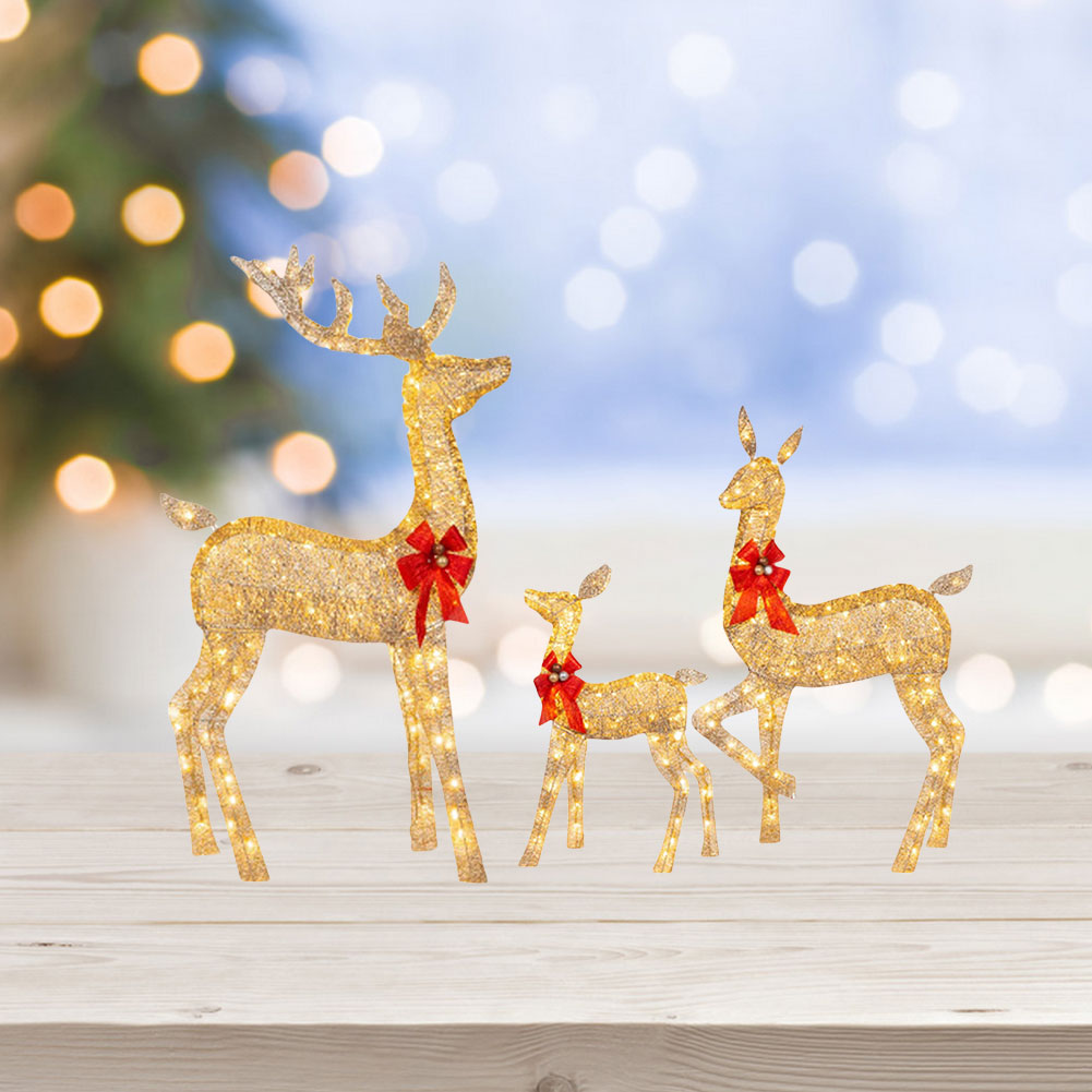 Cute Lighted Reindeer Xmas Decoration, Christmas Yard Light Up Display, Lawn Garden Patio Holiday Decor Set