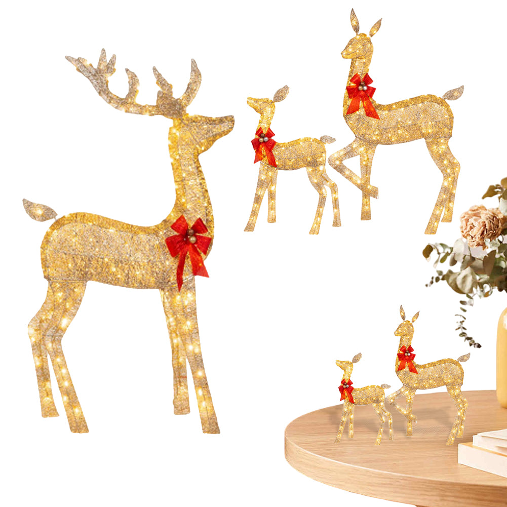 Cute Lighted Reindeer Xmas Decoration, Christmas Yard Light Up Display, Lawn Garden Patio Holiday Decor Set