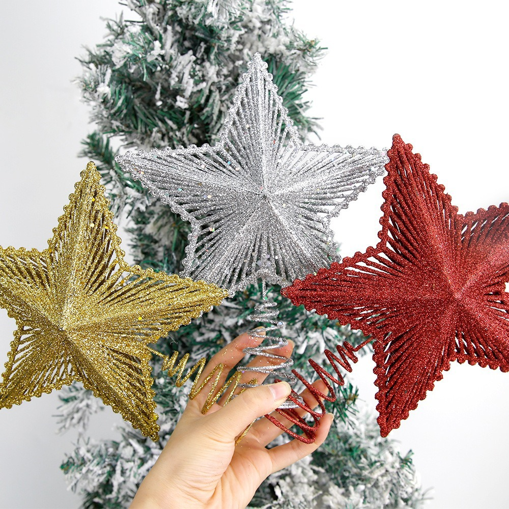 Glitter Gold Hollow Star Tree Topper, Christmas Tree Top, Elegant Xmas Party Decoration for Home, Perfect New Year Gift