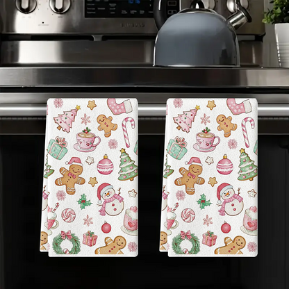 Pink Snowman Christmas Kitchen Towels, Super Soft and Absorbent, Festive Holiday Dish Towels, Baking and Hand Towels