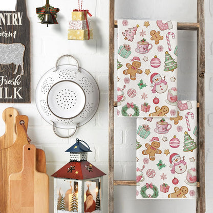 Pink Snowman Christmas Kitchen Towels, Super Soft and Absorbent, Festive Holiday Dish Towels, Baking and Hand Towels