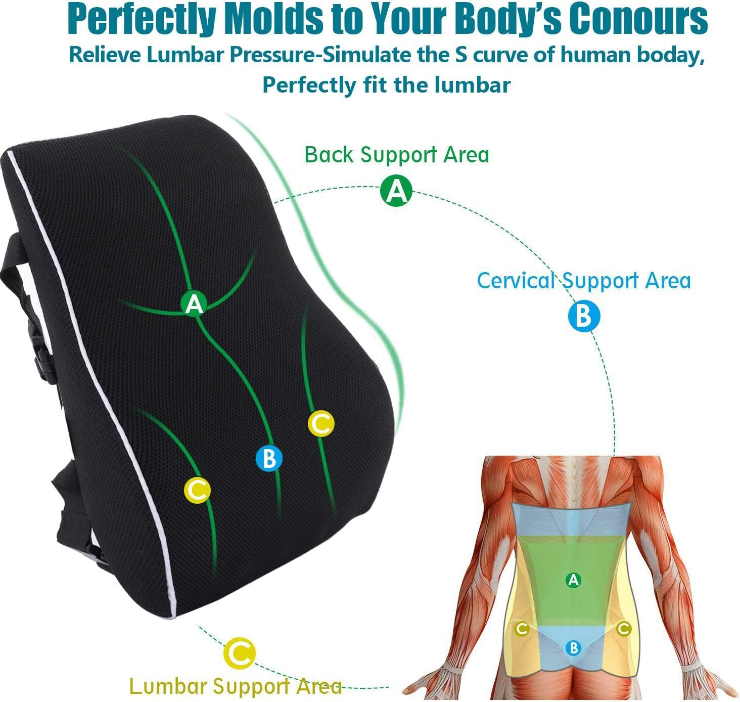 Memory Foam Back Lumbar Cushion Car Seat And Office Chair Waist Rest Supportive Cushion Pad For Car 4