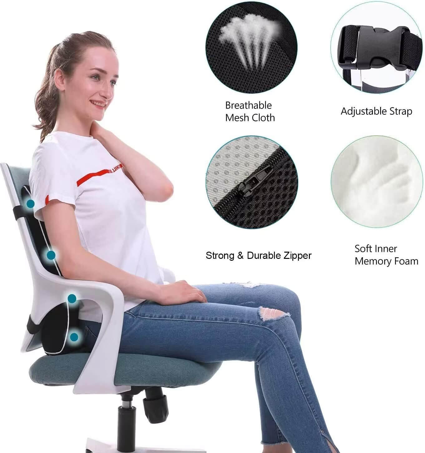 Memory Foam Back Lumbar Cushion Car Seat And Office Chair Waist Rest Supportive Cushion Pad For Car 5