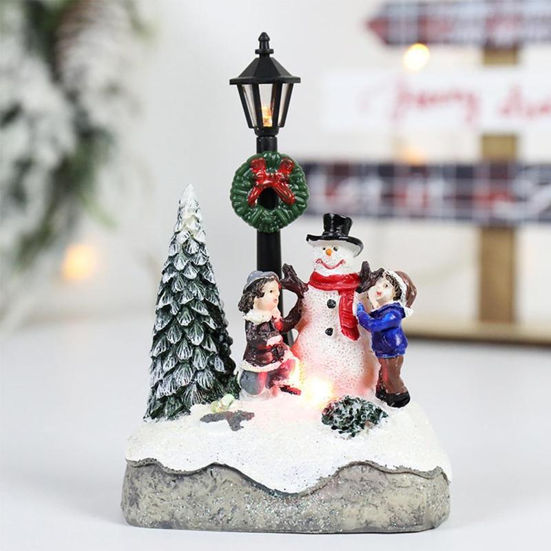 Microlandscape Resin Figurines, LED Christmas Village Decoration, Santa Claus Pine Needles Snow View Holiday Gift