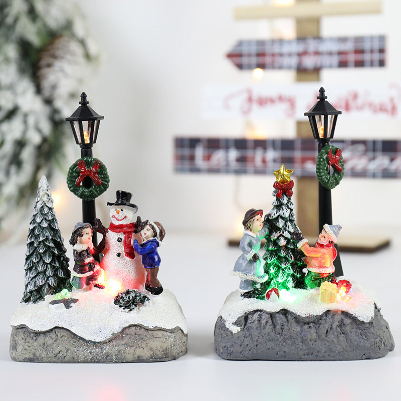 Microlandscape Resin Figurines LED Christmas Village Decoration Santa Claus Pine Needles Snow View  1