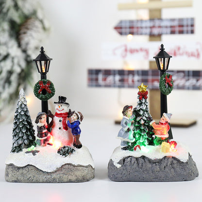 Microlandscape Resin Figurines LED Christmas Village Decoration Santa Claus Pine Needles Snow View  1