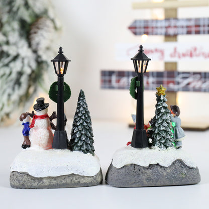 Microlandscape Resin Figurines LED Christmas Village Decoration Santa Claus Pine Needles Snow View  2