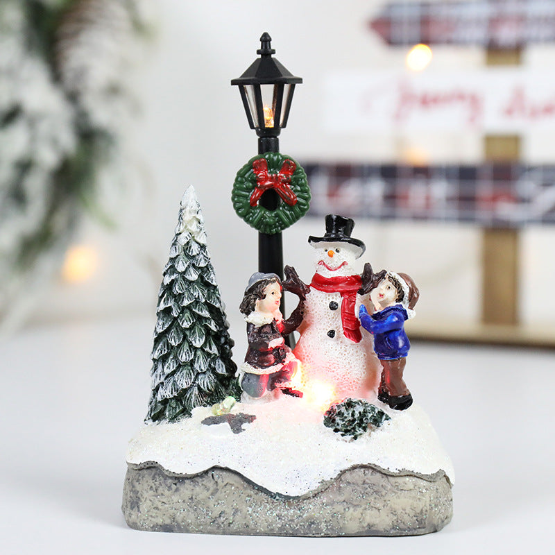 Microlandscape Resin Figurines LED Christmas Village Decoration Santa Claus Pine Needles Snow View  3