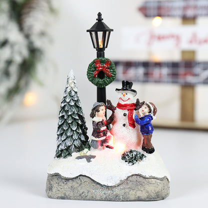 Microlandscape Resin Figurines LED Christmas Village Decoration Santa Claus Pine Needles Snow View  3