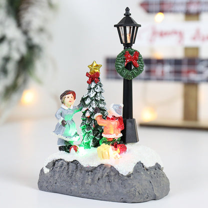 Microlandscape Resin Figurines LED Christmas Village Decoration Santa Claus Pine Needles Snow View  5