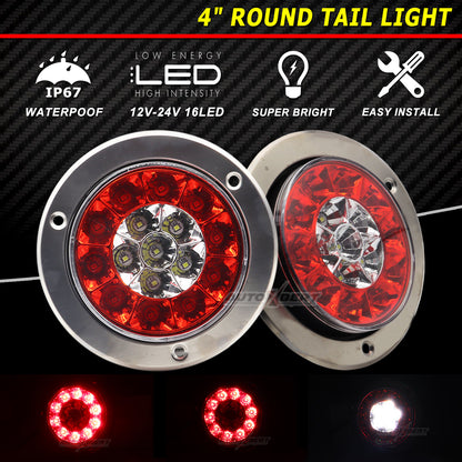 Red LED Brake Tail Light for Truck Trailer, Waterproof Round Rear Lamp for RV, UTV, Tractor, Van, UTE, Bus, Caravan