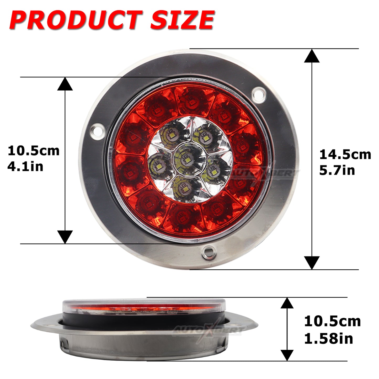 Red LED Brake Tail Light For Truck Trailer Waterproof Round Rear Lamp For RV UTV Tractor Van UTE Bu 4