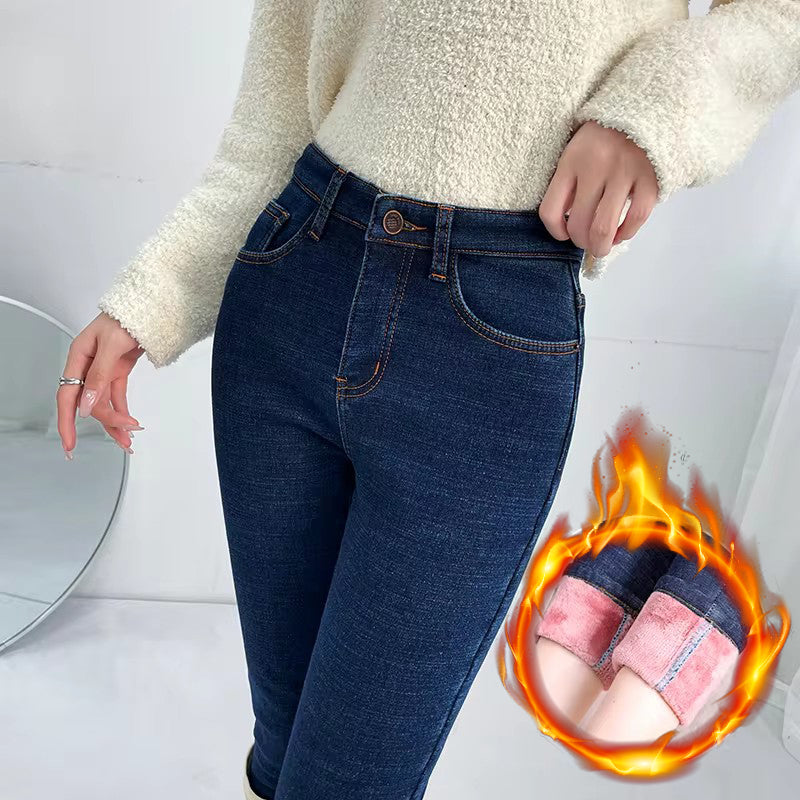 New Women Thermal Stretch Jeans Winter Warm Fleece Lined Denim Pants Slim Fit Stretchy Leggings 1