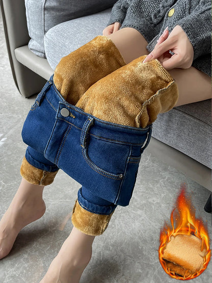Slim Womens Warm Fleece Jeans High Waist Stretch Pants Winter Thicken Velvet Skinny Leggings Fashio 5