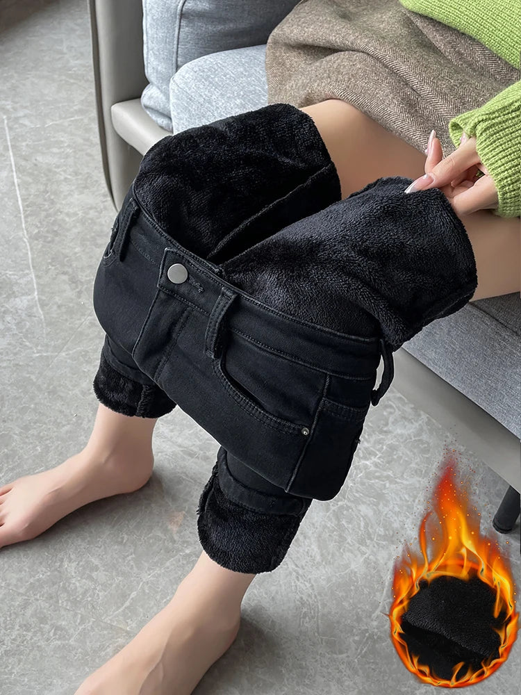 Slim Womens Warm Fleece Jeans High Waist Stretch Pants Winter Thicken Velvet Skinny Leggings Fashio 7