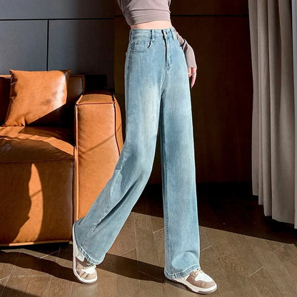 Straight Wide Leg Jeans, High Waist Loose Trousers for Women, Autumn Winter Relaxed Fit Pants for Pear Shape Body