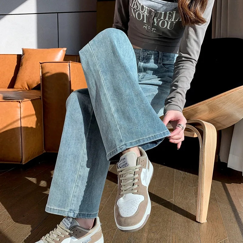 Straight Wide Leg Jeans, High Waist Loose Trousers for Women, Autumn Winter Relaxed Fit Pants for Pear Shape Body