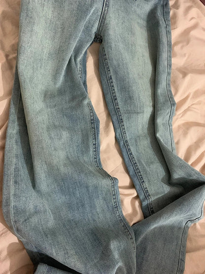 Womens High Waist Loose Jeans, Straight Wide Leg Trousers, Autumn Winter Bootcut Pants for Pear Shape Body, Comfort Fit