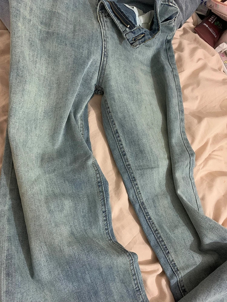 Womens High Waist Loose Jeans, Straight Wide Leg Trousers, Autumn Winter Bootcut Pants for Pear Shape Body, Comfort Fit