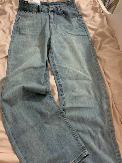 Womens High Waist Loose Jeans, Straight Wide Leg Trousers, Autumn Winter Bootcut Pants for Pear Shape Body, Comfort Fit