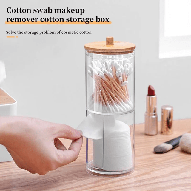 VanityOrganize 2in1 Cotton Swab And Makeup Pad Storage Box  Cosmetic Organizer Dual Compartment 1