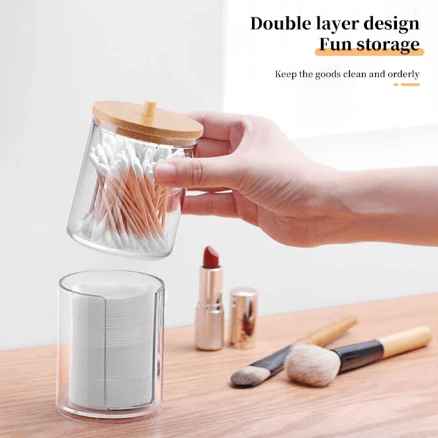 VanityOrganize 2in1 Cotton Swab And Makeup Pad Storage Box  Cosmetic Organizer Dual Compartment 2