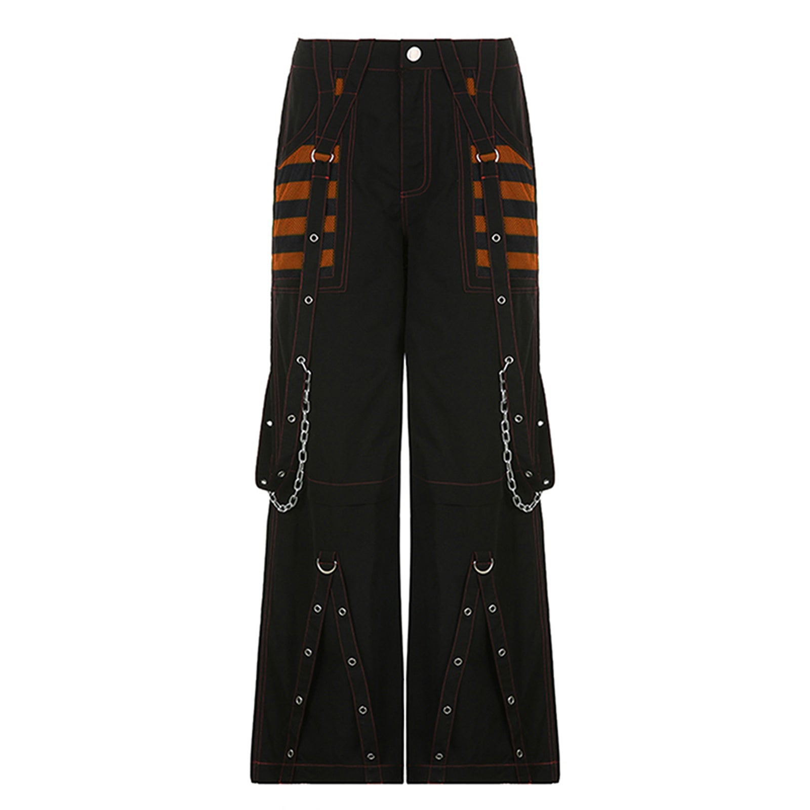 Women Fall Winter Cargo Jeans Striped Loose Casual Trousers Street Wear Pants With Pockets Zipper B 8