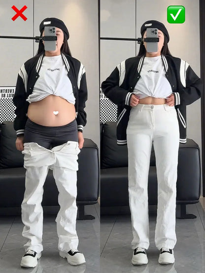 White Jeans, Baggy Straight Jeans for Women, High Waist Loose Pants, Autumn Wide Leg Jeans, Slim Waist Hip Covering