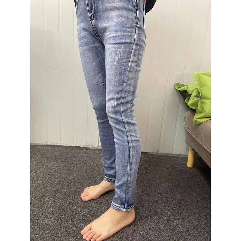 Women Thermal Jeans Warm Fleece Lined Winter Denim Pants Stretch Skinny Retro Blue Thicken Pencil T 1
