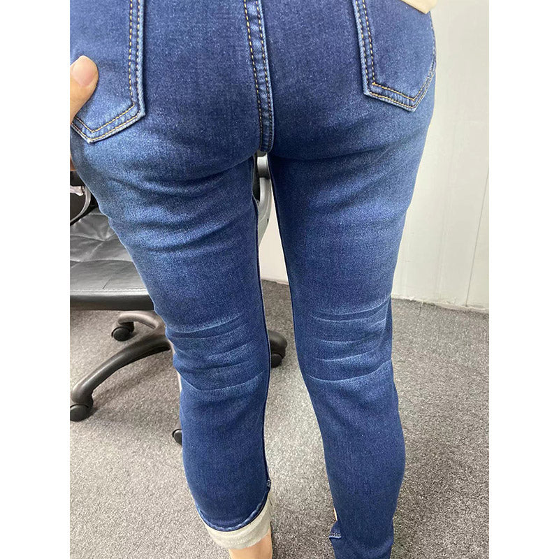 Women Thermal Jeans Warm Fleece Lined Winter Denim Pants Stretch Skinny Retro Blue Thicken Pencil T 2