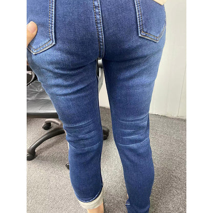 Women Thermal Jeans Warm Fleece Lined Winter Denim Pants Stretch Skinny Retro Blue Thicken Pencil T 2