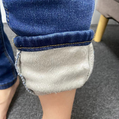 Women Thermal Jeans Warm Fleece Lined Winter Denim Pants Stretch Skinny Retro Blue Thicken Pencil T 3