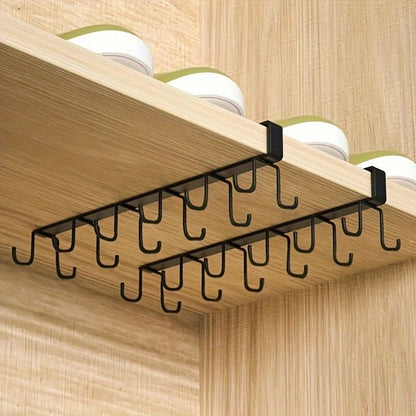 Home Simple Kitchen Double Row Hook Rack Hanging Traceless Iron Cup Hook Hanging Shelf For Kitchen  1