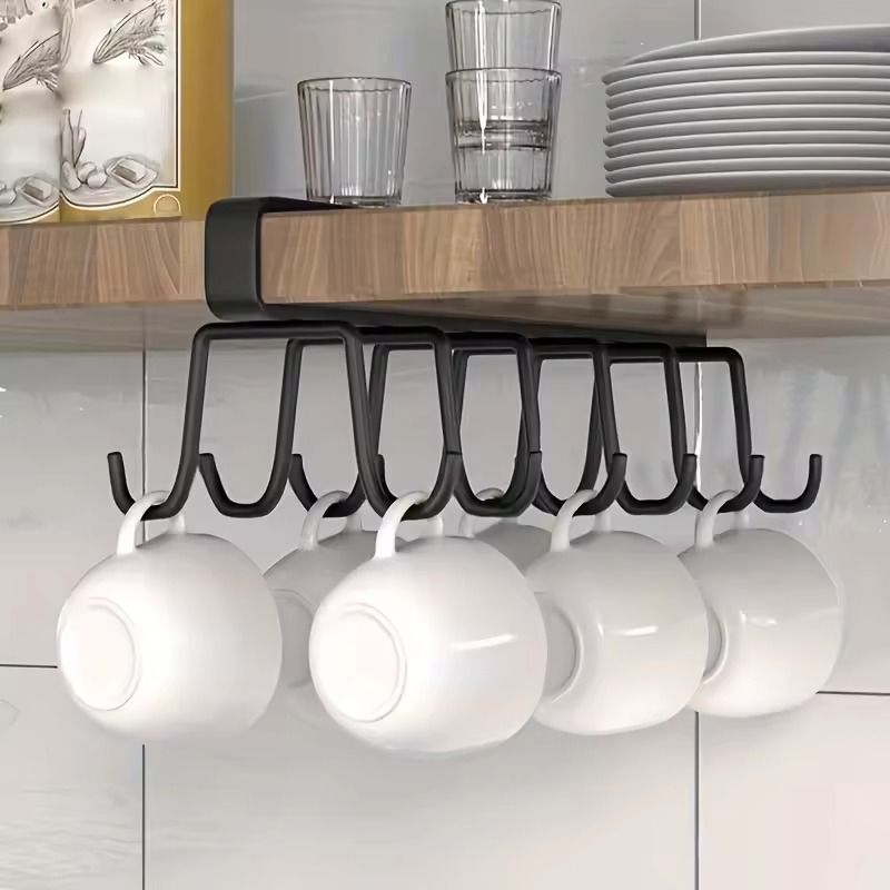 Home Simple Kitchen Double Row Hook Rack Hanging Traceless Iron Cup Hook Hanging Shelf for Kitchen Bathroom Bedroom