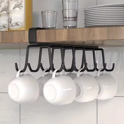 Home Simple Kitchen Double Row Hook Rack Hanging Traceless Iron Cup Hook Hanging Shelf for Kitchen Bathroom Bedroom