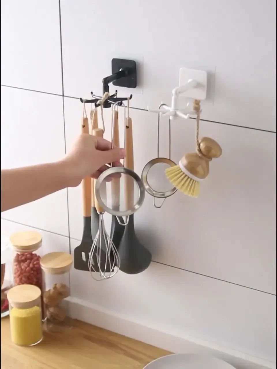 Kitchen Organizer Swivel Hooks Hole Free Multifunctional Rotatable Hooks