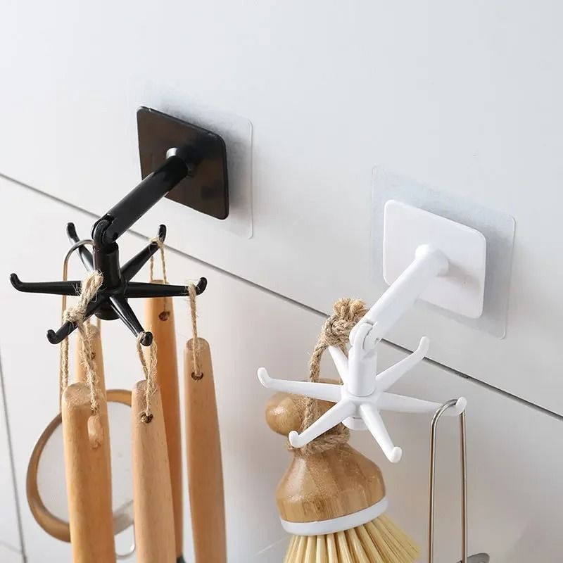 Kitchen Organizer Swivel Hooks Hole Free Multifunctional Rotatable Hooks 1