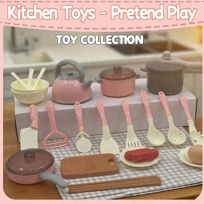 Kids Kitchen Toy Set 28 PCS Play Kitchen Accessories Cooking Pretend Food Hot Play Pots