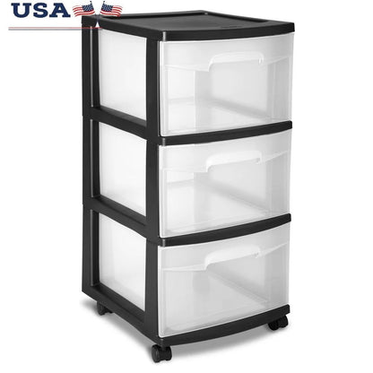 3 Drawer Plastic Rolling Storage Cart – Clear Drawer Organizer for Bedroom, Kitchen, Bathroom, or Craft Room