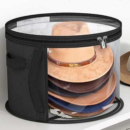 Foldable Hat Storage Box Large Capacity Organizer with Clear Window and Zipper Closure